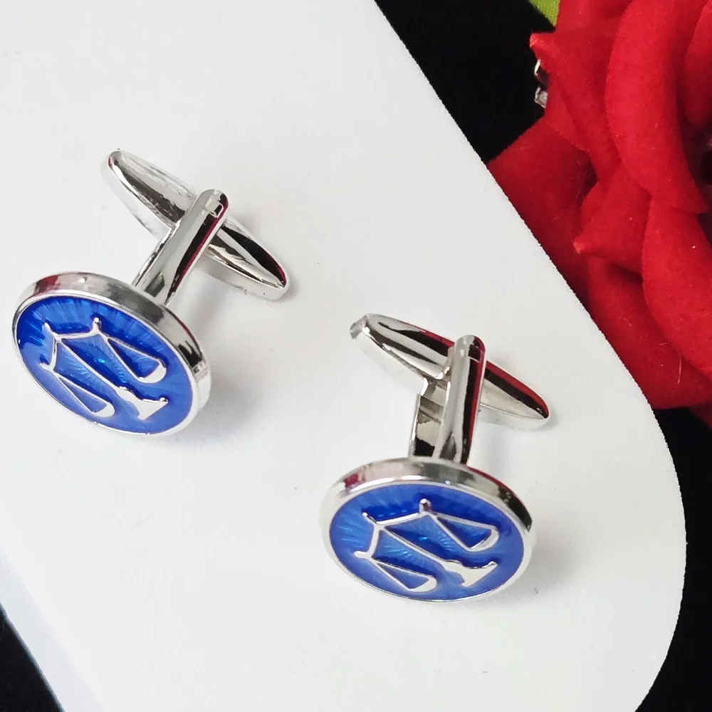Scales of Justice Cufflinks Blue Sunburst Lawyer Attorney French Cuff Formal Tux